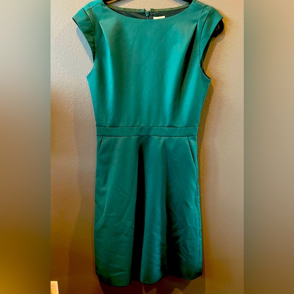 J. Crew Green Pleated A-line skirt Mini Dress with pockets - Picture 1 of 5